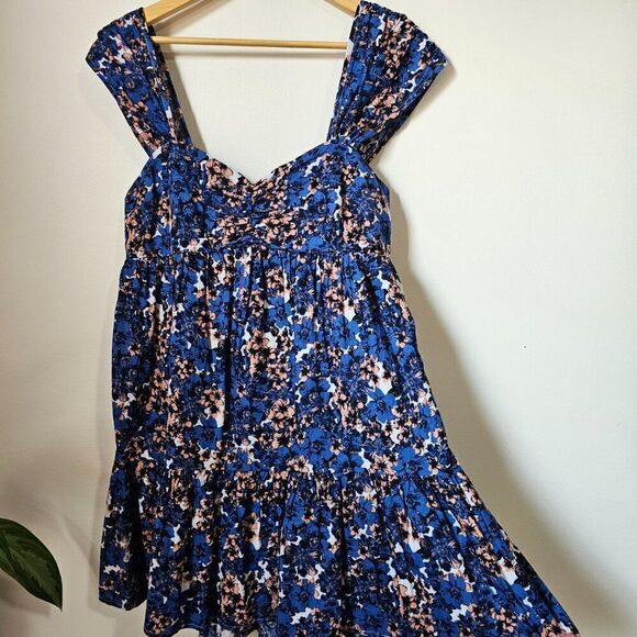 NWOT FREE PEOPLE BOHO PATTERN PLAY LINEN BLEND SHORT DRESS SZ MEDIUM - Picture 1 of 16